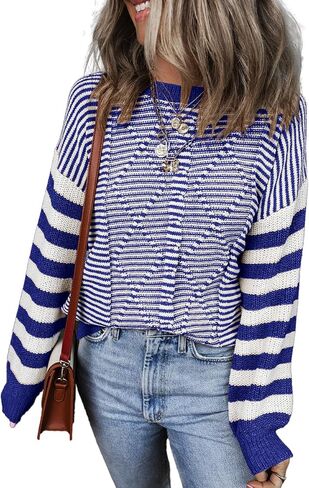EVALESS Womens Striped Sweaters Fall Winter 2024 Trendy Fashion Cable Knit Pullover Sweater in Saudi Arabia