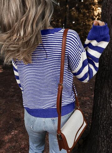 EVALESS Womens Striped Sweaters Fall Winter 2024 Trendy Fashion Cable Knit Pullover Sweater in Saudi Arabia