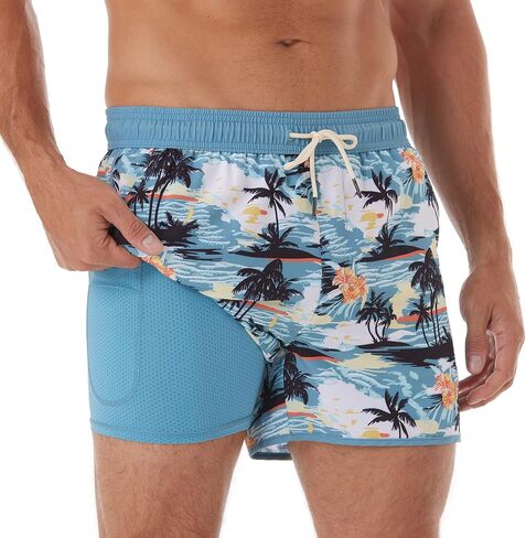 BRISIRA Mens Short Swim Trunks with Compression Liner Retro Vintage 8090s Bathing Suit Swim Board Shorts Swimwear Quick Dry in Saudi Arabia