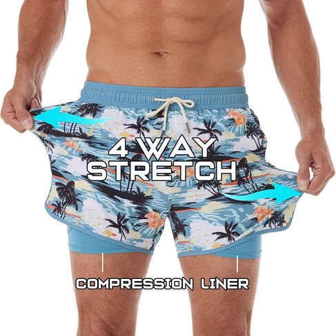 BRISIRA Mens Short Swim Trunks with Compression Liner Retro Vintage 8090s Bathing Suit Swim Board Shorts Swimwear Quick Dry in Saudi Arabia
