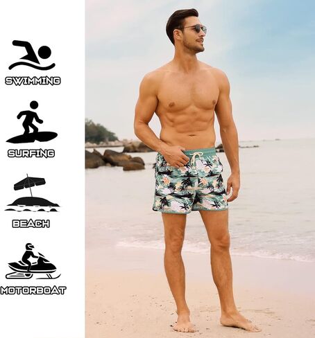 BRISIRA Mens Short Swim Trunks with Compression Liner Retro Vintage 8090s Bathing Suit Swim Board Shorts Swimwear Quick Dry in Saudi Arabia