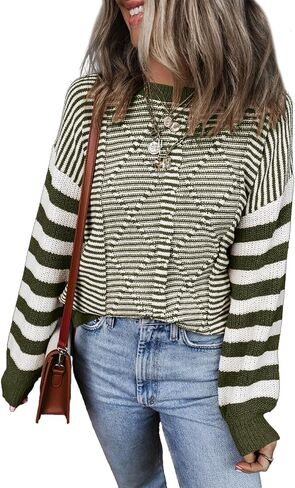 EVALESS Womens Striped Sweaters Fall Winter 2024 Trendy Fashion Cable Knit Pullover Sweater in Saudi Arabia