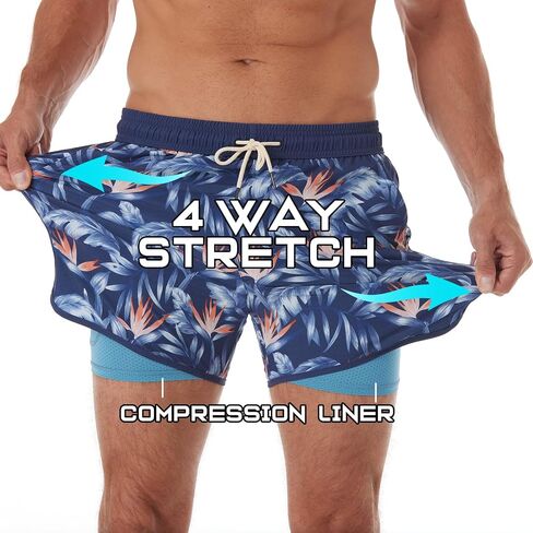BRISIRA Mens Short Swim Trunks with Compression Liner Retro Vintage 8090s Bathing Suit Swim Board Shorts Swimwear Quick Dry in Saudi Arabia