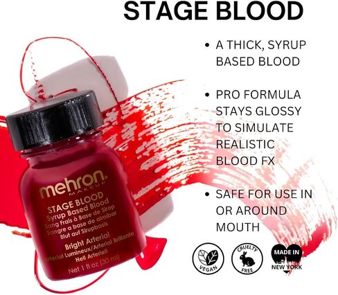 Mehron Makeup Stage Blood | Edible Fake Blood Makeup for Stage, Costume, Cosplay (Bright Arterial) in Kuwait