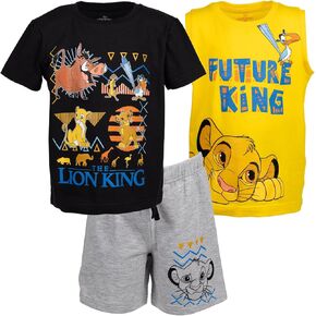 Disney Lion King Toy Story Mickey Mouse Cars T-Shirt Tank Top and French Terry Shorts 3 Piece Outfit Set Toddler to Big Kid