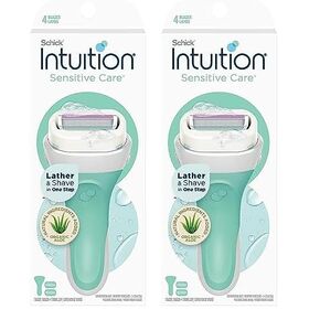 Schick Intuition Razors for Women with Sensitive Skin | 1 Razor & 2 Intuition Razor Blades Refill with Organic Aloe (Pack of 2)