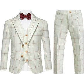Boys Plaid 3-Piece Slim Fit Suit - Kids Tuxedo for Formal Occasions, Wedding, and Graduation Dress Outfit