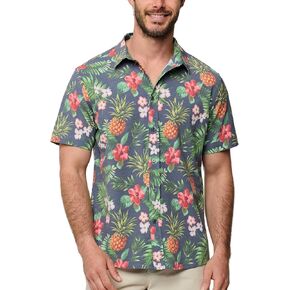 INTO THE AM Mens Casual Button Down Shirts - Short Sleeve Summer Beach Hawaiian Tropical Vacation Shirt Relaxed Button Up