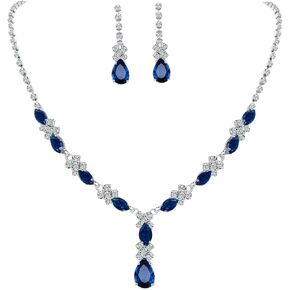 UDYLGOON CZ Crystal Earrings Necklace Bracelet Jewelry Set for Halloween Costume Party Bride Bridesmaid Wedding Prom Jewelry