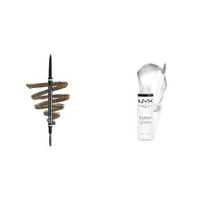 NYX PROFESSIONAL MAKEUP Micro Brow Pencil, Eyebrow Pencil - Taupe & Butter Gloss, Non-Sticky Lip Gloss - Fortune Cookie (True Nude)
