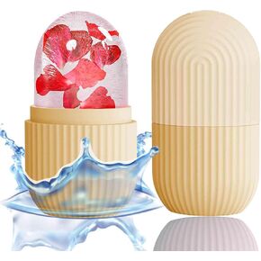XHJRI Ice Face Roller Massager,Ice Cube Roller for Face, Eyes and Neck Naturally Conditioning and Skin Care,De-Puff Eye Bags,Reduce Migraine Pain,Reusable Massage Silicone Ice Mold (Beige)