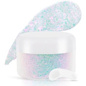 White Face Glitter Gel,Mardi Gras Singer Concerts Festival Rave Accessories,Mermaid Body Glitter,Carnival Halloween Hair Sequins Face Glitter Paint Makeup,Sparkling Chunky for Women,50ML