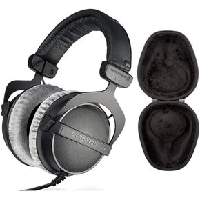 beyerdynamic DT 770 PRO 80 Ohm Over-Ear Studio Headphones (Black) Bundle with Hard Shell Headphone Case (2 Items)
