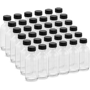 Rionisor 2OZ Small Glass Bottles with Lids and Funnels, 60ml Boston Round Glass Bottles, Mini Bottles, Perfect for Diy Essential Oils, Perfumes, Whiskey and Juices, 24Pack Clear