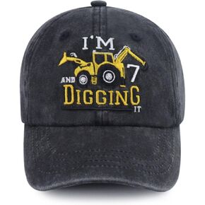 I'm 3/4/5/6/7/8/9 and Digging It Hats for Boys Girls, Funny Embroidered Toddler Excavator Birthday Baseball Cap