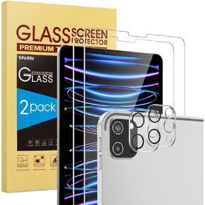 2+2 Pack SPARIN Screen Protector for iPad Pro 12.9 (2022/2021/2020) with Camera Lens Protector, Tempered Glass for iPad Pro 12.9 inch 6th/5th/4th Generation, Support Apple Pencil