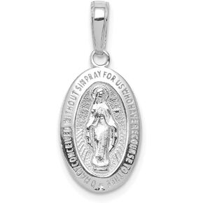 10K Yellow or White Gold Miraculous Medal Pendant for Women (L- 0.95 Inch, W- 0.44 Inch)