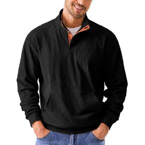 JMIERR Men's Corduroy Sweatshirt Casual Long Sleeve Stand Collar Button Pullover Sweatshirts with Pockets