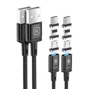 Kuulaa 3Pack Magnetic Charging Cable Magnetic Lightning Cable Magnetic Phone Charger 3A Fast Charging with 3 in 1 Charging Tips Nylon-Braided Phone Cable Compatible for iProduct/Type C/Micro Device