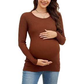 Maternity Shirts Ribbed Knit Long Sleeve Crewneck Pregnancy Tunic Tops Casual Maternity Clothes in Kuwait