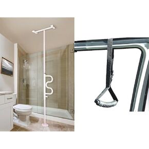 Stander Wonder Pole, Security Pole and Curve Grab Bar, Tension Mounted Floor to Ceiling Transfer Pole for Seniors, Elderly Adults, Bathroom Safety Assist and Stability Rail, White