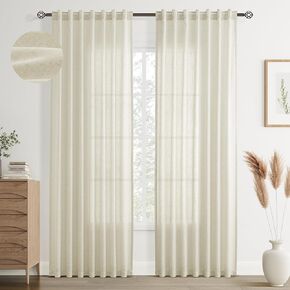 Joywell Cream Natural Back Tab Rod Pocket Linen Curtains 84 Inches Long 2 Panels for Living Room Bedroom Neutral Boho Farmhouse Rustic Light Filtering Semi Sheer Curtains Window Treatment 52x84