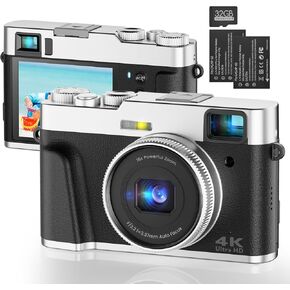 4K Digital Camera for Photography Autofocus, 48MP YouTube Vlogging Camera with 2.8" Screen, 16X Digital Zoom Video Camera Anti-Shake with 32GB SD Card, Compact Point and Shoot Travel Cameras for Gifts