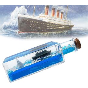 Cruise Ship Fluid Drift Bottle, Unsinkable Boat in a Box, Titanic Cruise Ship Model Liquid Wave Cruise Ship Decoration, Cruise Ship That No Longer Sinks Toy, for Car Display Cases and Gifts (Blue-c)