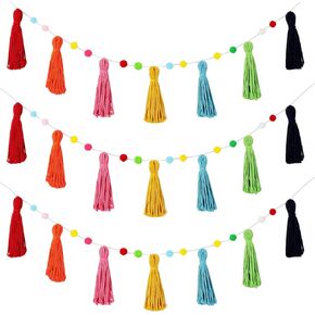 3 Pcs Colorful Rainbow Boho Tassel Garland Pom Pom Classroom Garland Tassel Each 50 Inch Rainbow Garland Banner Decorative Wall for Baby Kids Nursery Shower Decor Photography Prop (Rainbow Colors)