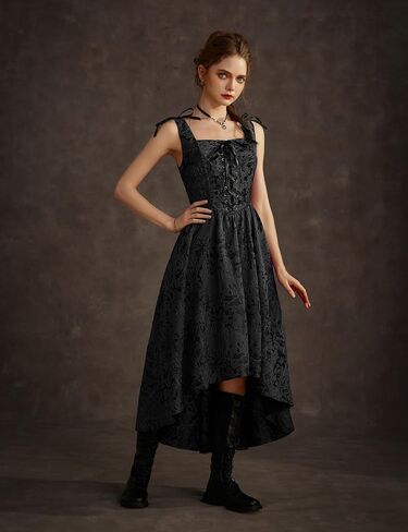 Scarlet Darkness Floral Jacquard Corset Dress Square Neck Metallic Victorian Gothic Dresses in Saudi Arabia