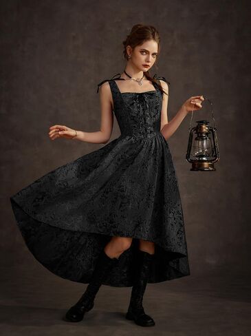 Scarlet Darkness Floral Jacquard Corset Dress Square Neck Metallic Victorian Gothic Dresses in Saudi Arabia