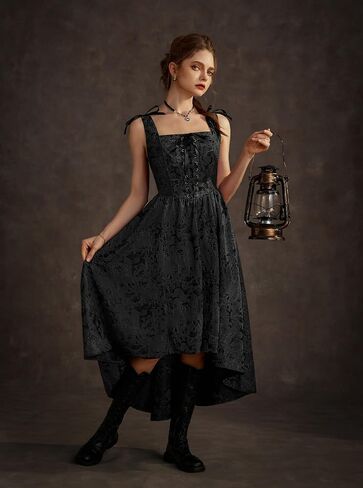 Scarlet Darkness Floral Jacquard Corset Dress Square Neck Metallic Victorian Gothic Dresses in Saudi Arabia