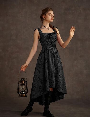 Scarlet Darkness Floral Jacquard Corset Dress Square Neck Metallic Victorian Gothic Dresses in Saudi Arabia