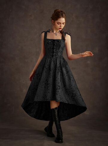 Scarlet Darkness Floral Jacquard Corset Dress Square Neck Metallic Victorian Gothic Dresses in Saudi Arabia