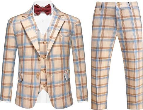 Boys Plaid 3-Piece Slim Fit Suit - Kids Tuxedo for Formal Occasions, Wedding, and Graduation Dress Outfit in Saudi Arabia