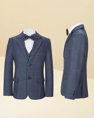 Boys Formal Suit Set Kids Toddler Tuxedo Slim Fit Plaid Suits for Teenage Boys 5-Piece Wedding Party Outfit in Saudi Arabia