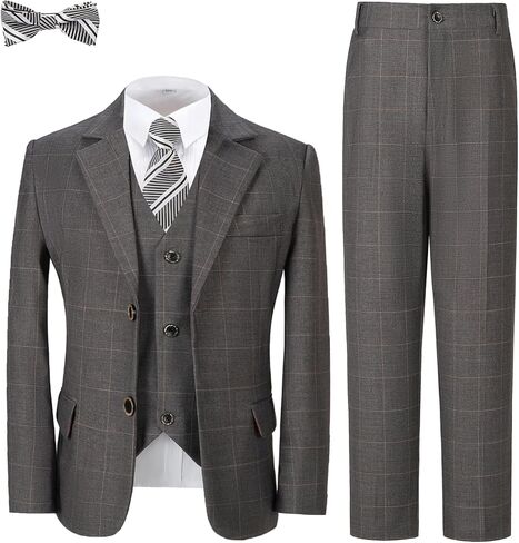 Boys Formal Suit Set Kids Toddler Tuxedo Slim Fit Plaid Suits for Teenage Boys 5-Piece Wedding Party Outfit in Saudi Arabia