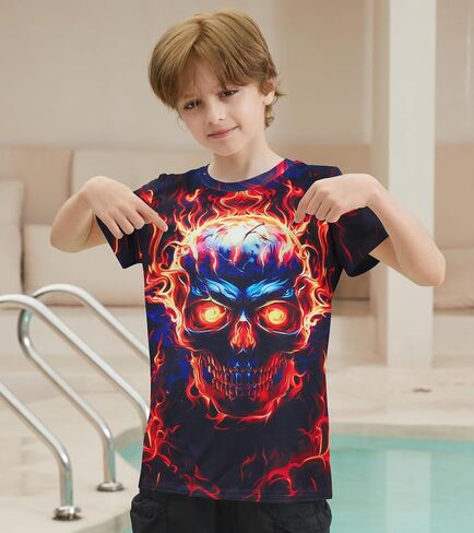 Kids Funny Graphic Polyester Colorful T Shirt for Boys Girls Size 4-14 in Saudi Arabia