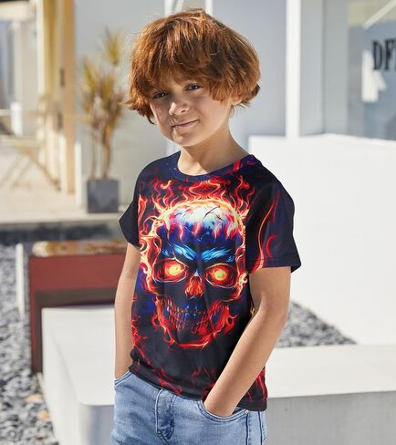 Kids Funny Graphic Polyester Colorful T Shirt for Boys Girls Size 4-14 in Saudi Arabia