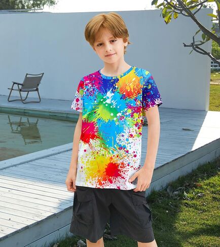 Kids Funny Graphic Polyester Colorful T Shirt for Boys Girls Size 4-14 in Saudi Arabia