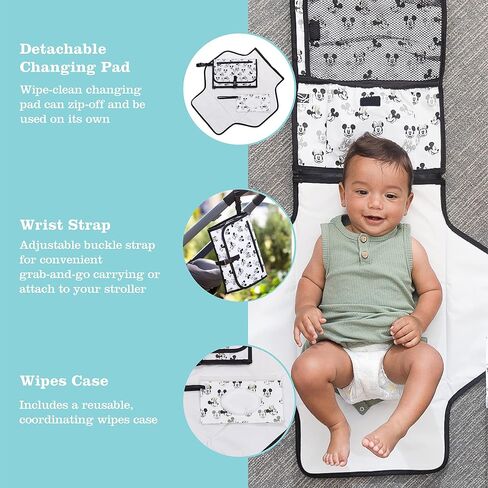Disney Baby by J.L. Childress Full Body Portable Changing Pad - Disney Travel Essential - Padded, Waterproof, Foldable Diaper Changing Pad - Extra-Large 19" x 30" - Mickey Mouse Black in Kuwait