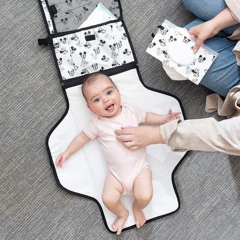 Disney Baby by J.L. Childress Full Body Portable Changing Pad - Disney Travel Essential - Padded, Waterproof, Foldable Diaper Changing Pad - Extra-Large 19" x 30" - Mickey Mouse Black in Kuwait