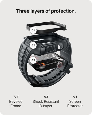 Fullmosa Band with Case for Apple Watch 49/46/45/44/42/41/40mm | Fits iWatch Series 11 10 9 8 7 6 5 4 Ultra SE,TPU Rugged Strap Military Grade Shockproof Bumper Case for Men Women Black in Kuwait