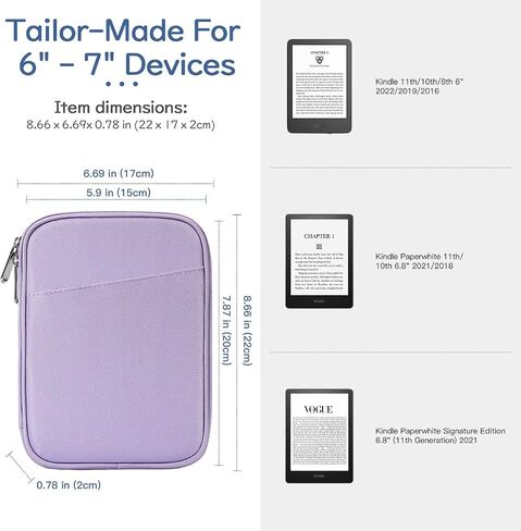 6-7 Inch Sleeve Case for Kindle and eReader, Raspberry | Protective Carrying Case for 7" Kindle Paperwhite & Kindle Colorsoft, 6" Kindle, 6" Kobo Clara BW/Colour, Kobo Libra Colour in Kuwait