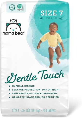 Amazon Brand - Mama Bear Gentle Touch Baby Diapers, Size 5, 27+ lb, Leak Protection, 12 Hours Protection, Wetness Indicator, Hypoallergenic, 132 Count (4 packs of 33) in Saudi Arabia