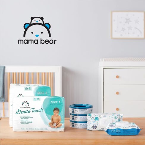 Amazon Brand - Mama Bear Gentle Touch Baby Diapers, Size 5, 27+ lb, Leak Protection, 12 Hours Protection, Wetness Indicator, Hypoallergenic, 132 Count (4 packs of 33) in Saudi Arabia