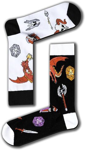 Fantasydice 2 أزواج من الزنزانات والتنينات Fantasy Funny Crew Socks للرجال Dnd Gifts جوارب رجالي هدايا Dragon Mimic Paladin Old Ones الجدة dnd Gift Blue Orange Gamer Gifts مقاس 8-12 (الاتحاد الأوروبي 41-45) in Kuwait