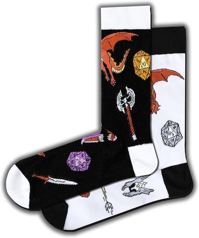 Fantasydice 2 أزواج من الزنزانات والتنينات Fantasy Funny Crew Socks للرجال Dnd Gifts جوارب رجالي هدايا Dragon Mimic Paladin Old Ones الجدة dnd Gift Blue Orange Gamer Gifts مقاس 8-12 (الاتحاد الأوروبي 41-45) in Kuwait