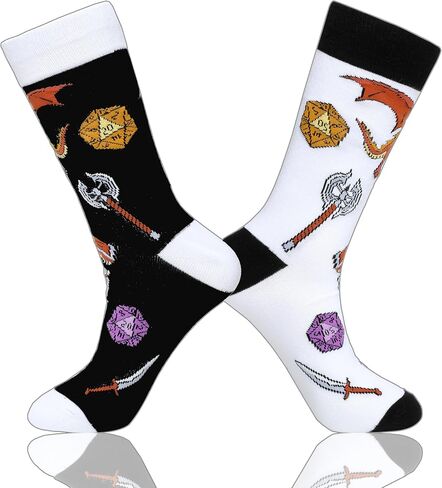 Fantasydice 2 أزواج من الزنزانات والتنينات Fantasy Funny Crew Socks للرجال Dnd Gifts جوارب رجالي هدايا Dragon Mimic Paladin Old Ones الجدة dnd Gift Blue Orange Gamer Gifts مقاس 8-12 (الاتحاد الأوروبي 41-45) in Kuwait