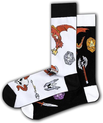 Fantasydice 2 أزواج من الزنزانات والتنينات Fantasy Funny Crew Socks للرجال Dnd Gifts جوارب رجالي هدايا Dragon Mimic Paladin Old Ones الجدة dnd Gift Blue Orange Gamer Gifts مقاس 8-12 (الاتحاد الأوروبي 41-45) in Kuwait